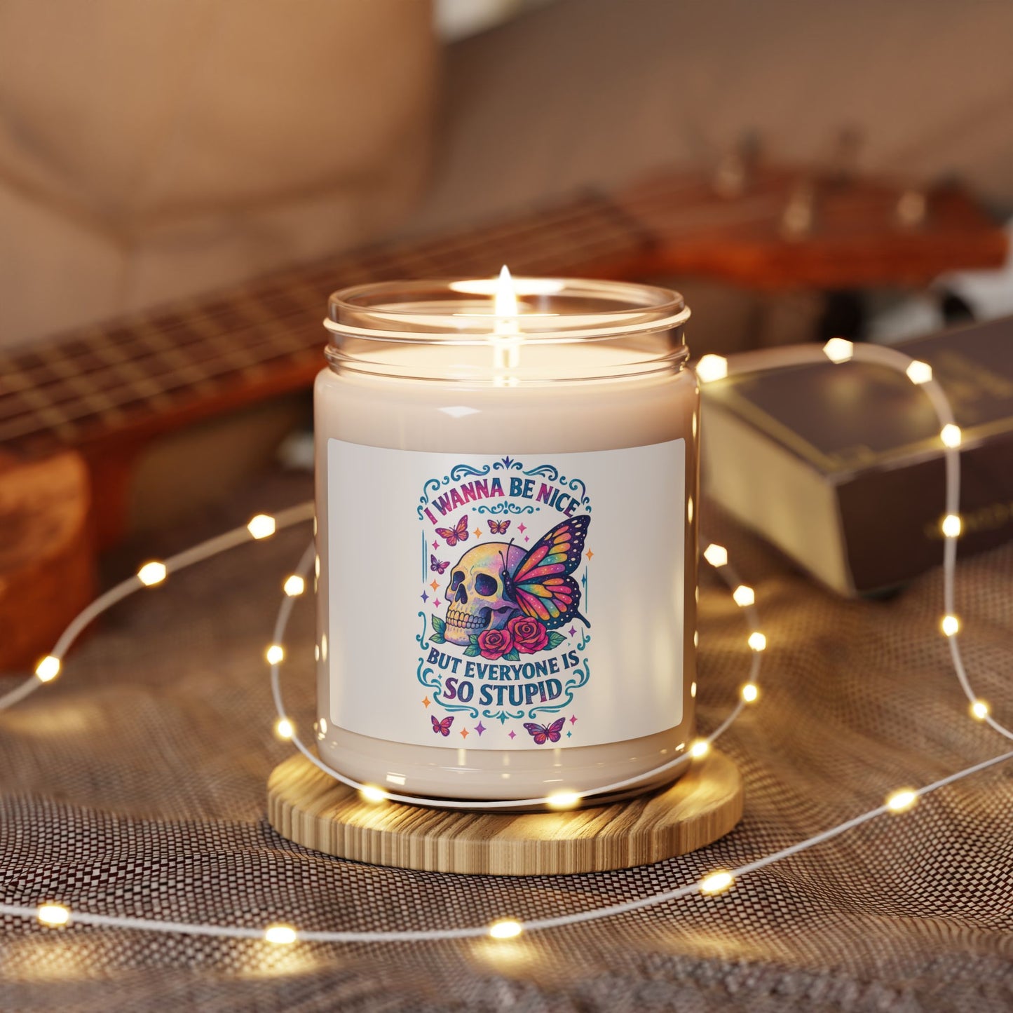 Scented Soy Candle, Quirky Skull and Butterfly Candle for Home Decor, Unique Gift, Calm Atmosphere, Birthday, Housewarming