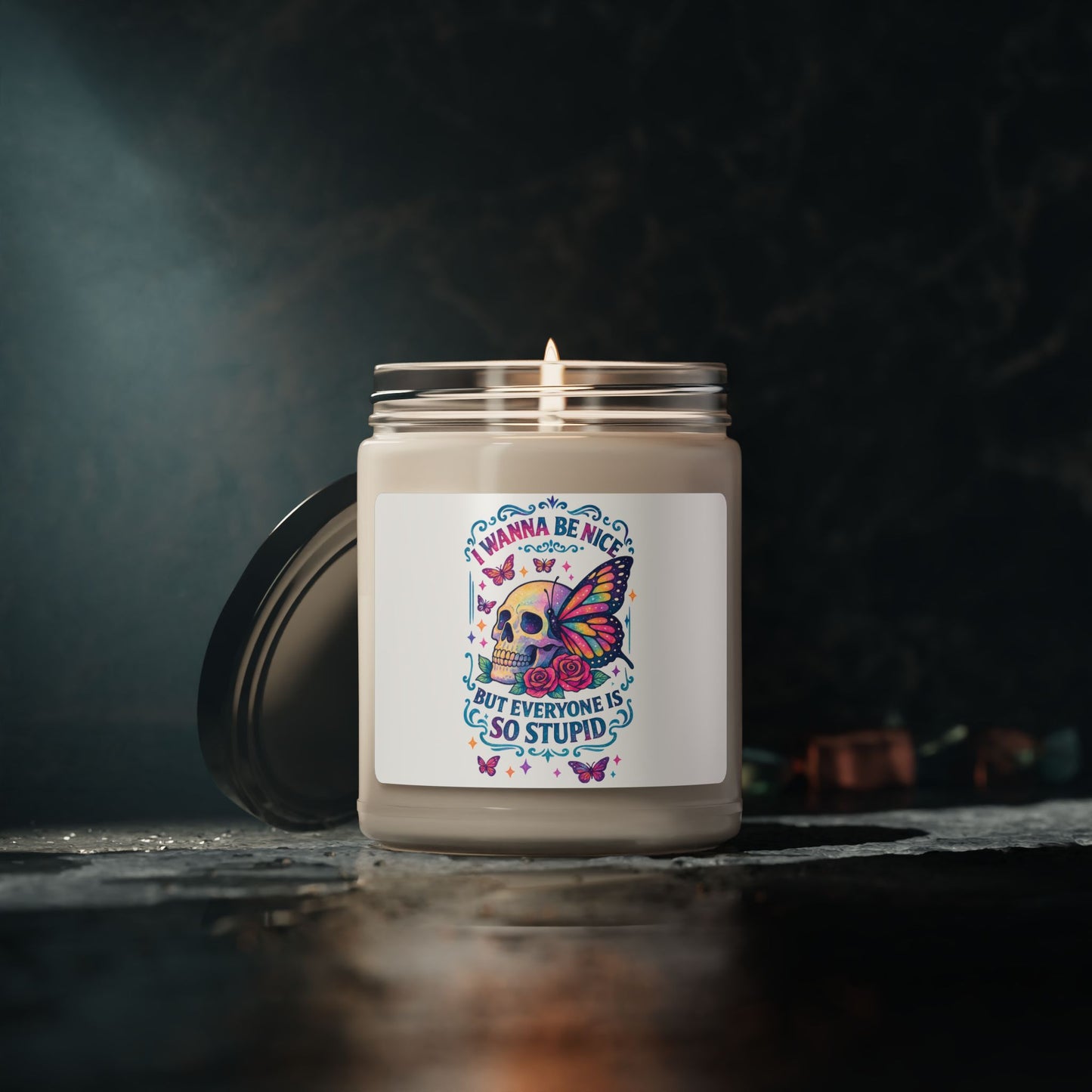 Scented Soy Candle, Quirky Skull and Butterfly Candle for Home Decor, Unique Gift, Calm Atmosphere, Birthday, Housewarming