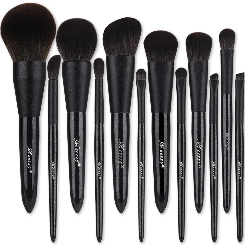 Makeup Brush Sets, 12 PCS Wood Handle Soft Synthetic Fiber Hair Makeup Set,Premium Synthetic Foundation Blending Blush Concealer
