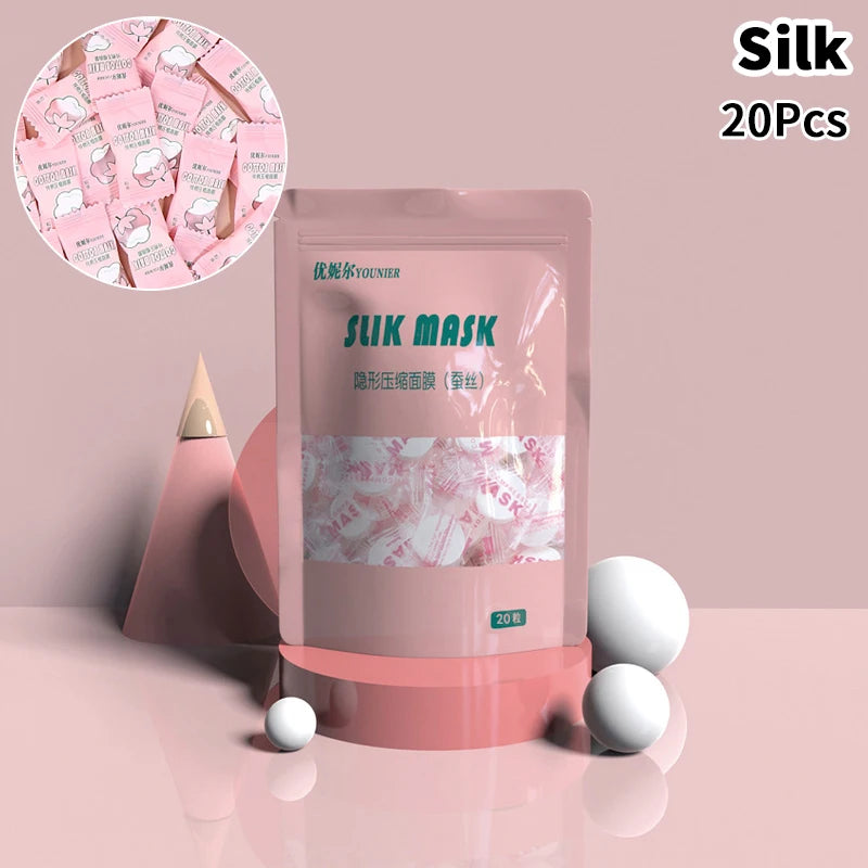 Candy Disposable Compressed Facial Mask 20/50/100Pcs Face Mask Facial Towel Coin Wrapped Tissues Paper Skin Care Silk/Cotton