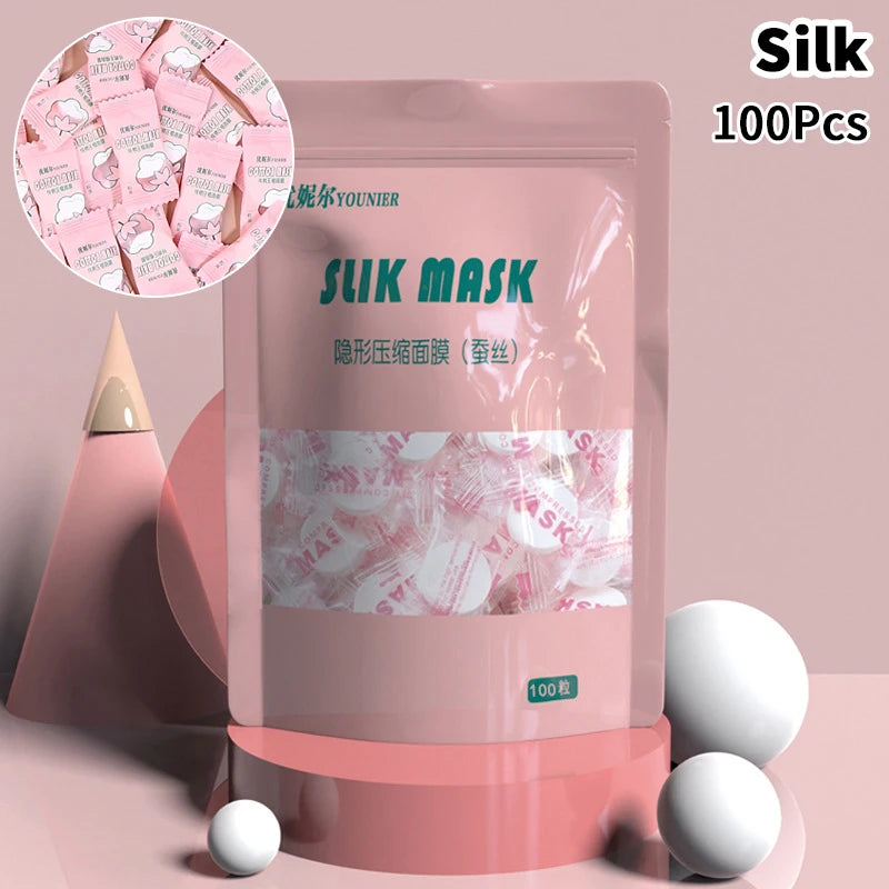 Candy Disposable Compressed Facial Mask 20/50/100Pcs Face Mask Facial Towel Coin Wrapped Tissues Paper Skin Care Silk/Cotton