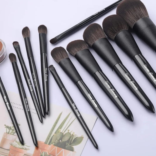 Makeup Brush Sets, 12 PCS Wood Handle Soft Synthetic Fiber Hair Makeup Set,Premium Synthetic Foundation Blending Blush Concealer