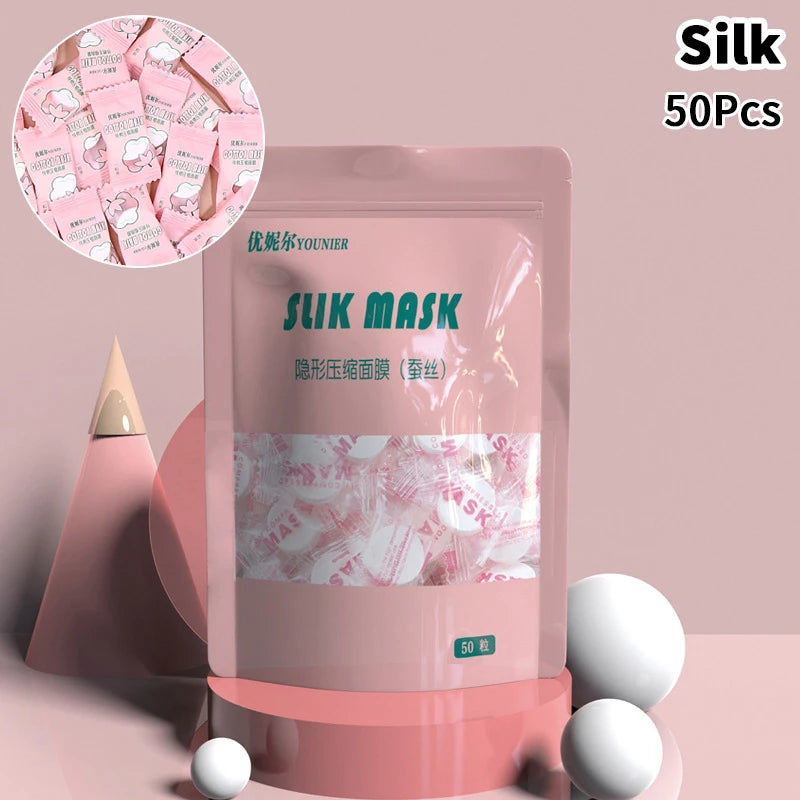 Candy Disposable Compressed Facial Mask 20/50/100Pcs Face Mask Facial Towel Coin Wrapped Tissues Paper Skin Care Silk/Cotton